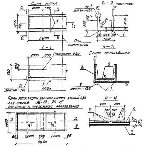 Лоток железобетонный Л 6-5 Серия 3.006.1-2/87 Выпуск 1