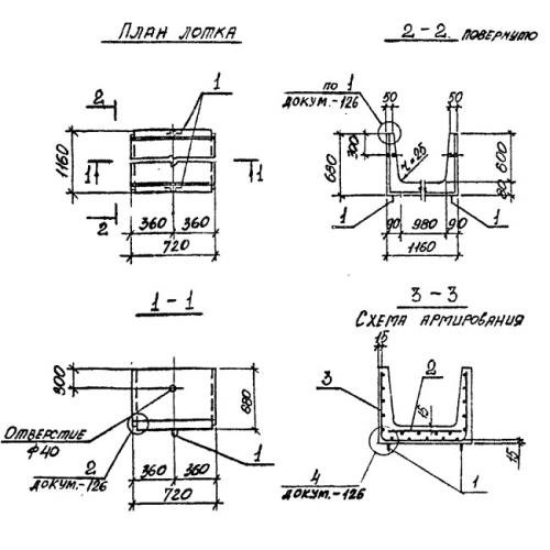 Лоток железобетонный Л 7д-15 Серия 3.006.1-2/87 Выпуск 1